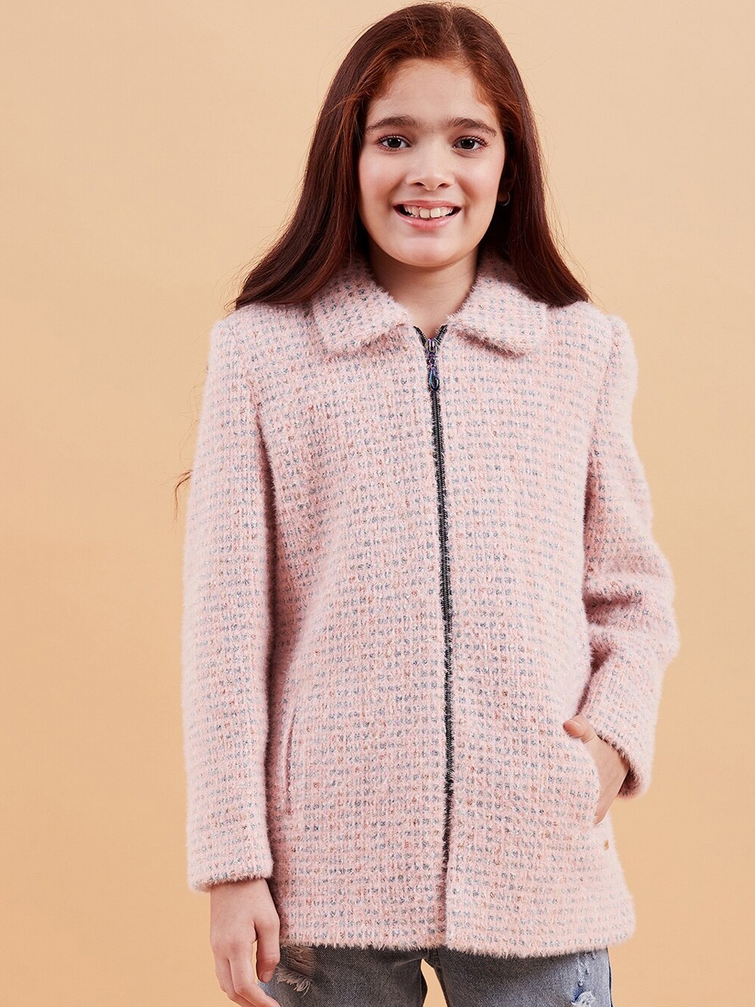 

Ben & Joe Girls Self design Tweed Overcoat, Pink