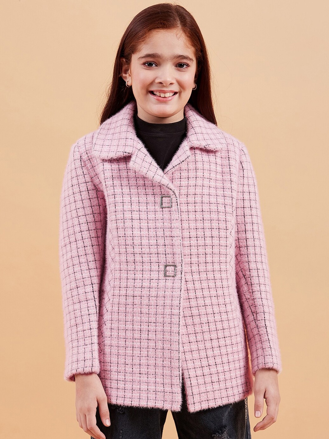 

Ben & Joe Checked Single-Breasted Faux Fur Overcoat, Pink