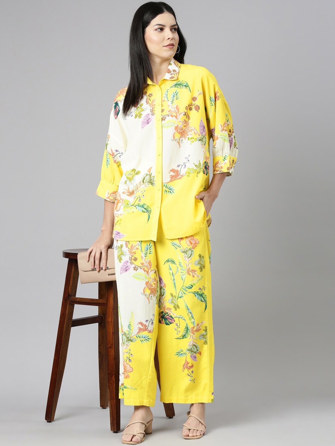 

Zolo Label Floral Printed Shirt & Trousers, Yellow