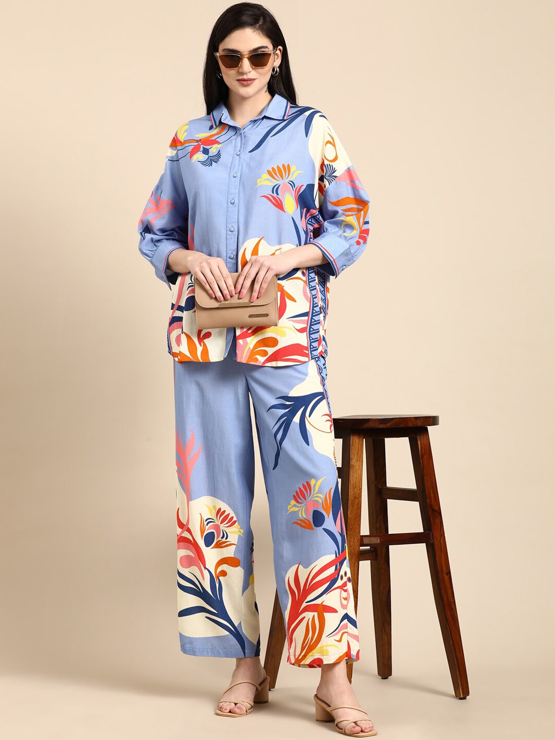 

Zolo Label Floral Printed Shirt & Trousers, Blue