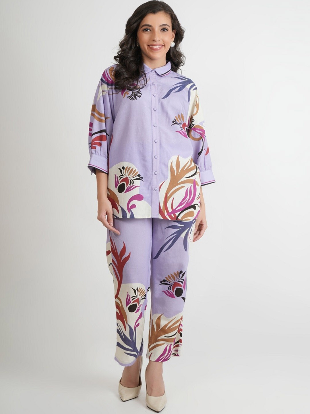 

Zolo Label Ethnic Motif Printed Shirt With Trousers, Purple