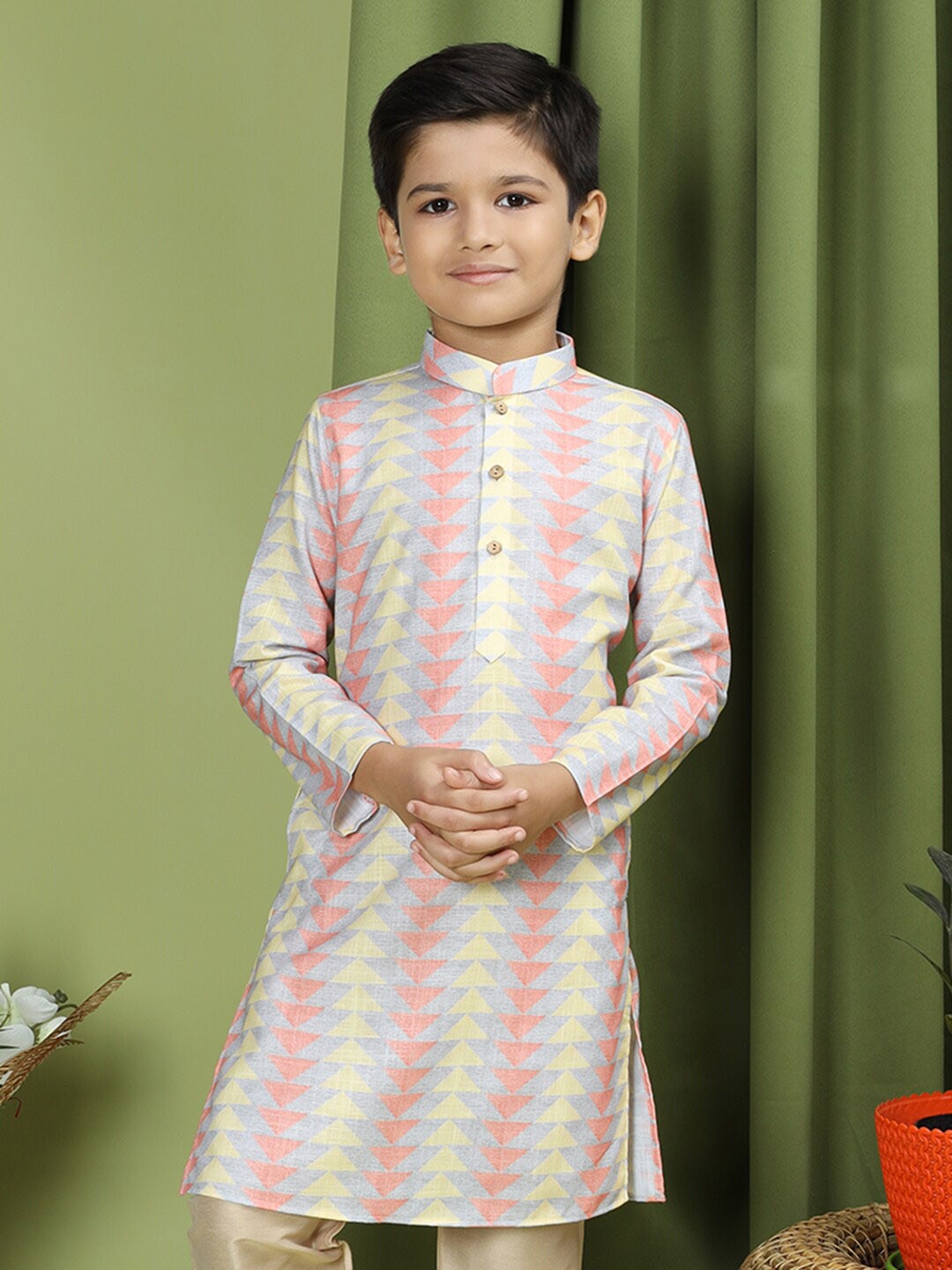 

TABARD Boys Printed Mandarin Collar Cotton Kurta, Grey
