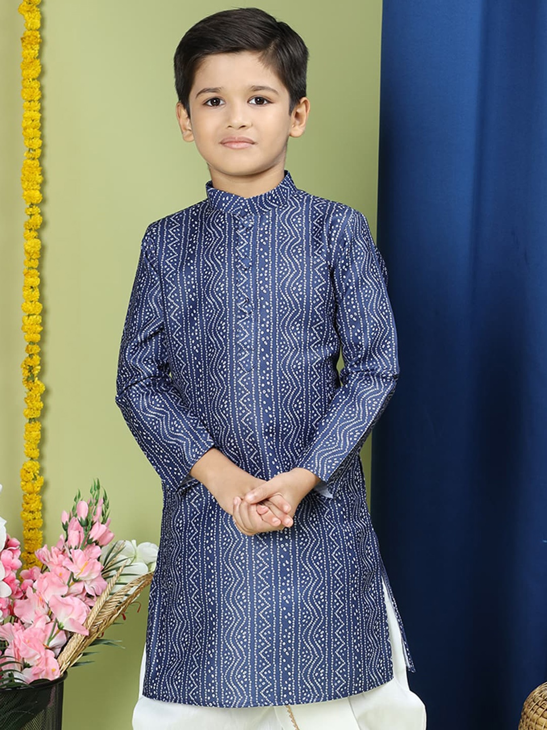 

TABARD Boys Printed Mandarin Collar Cotton Kurta, Blue
