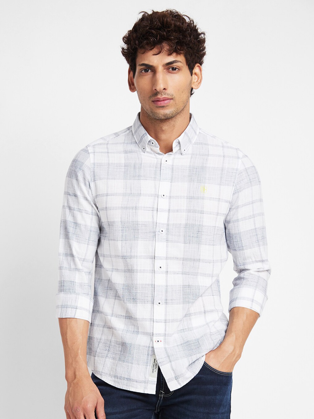 

Being Human Slim Fit Tartan Checked Pure Cotton Casual Shirt, White