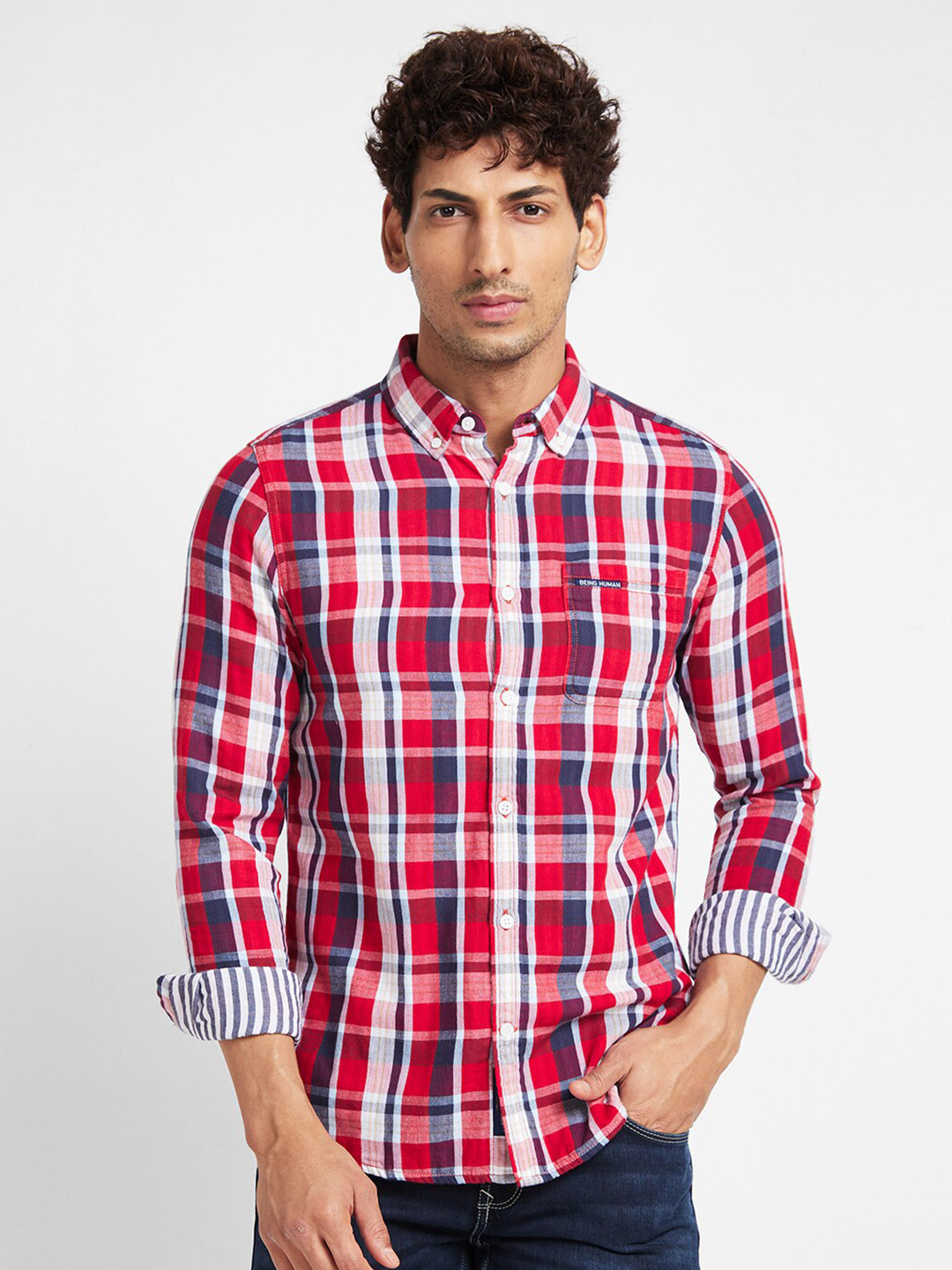

Being Human Slim Fit Tartan Checked Casual Shirt, Red