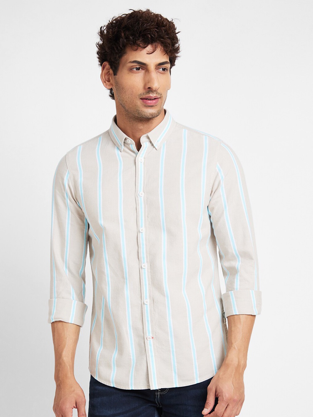 

Being Human Slim Fit Striped Casual Shirt, Beige