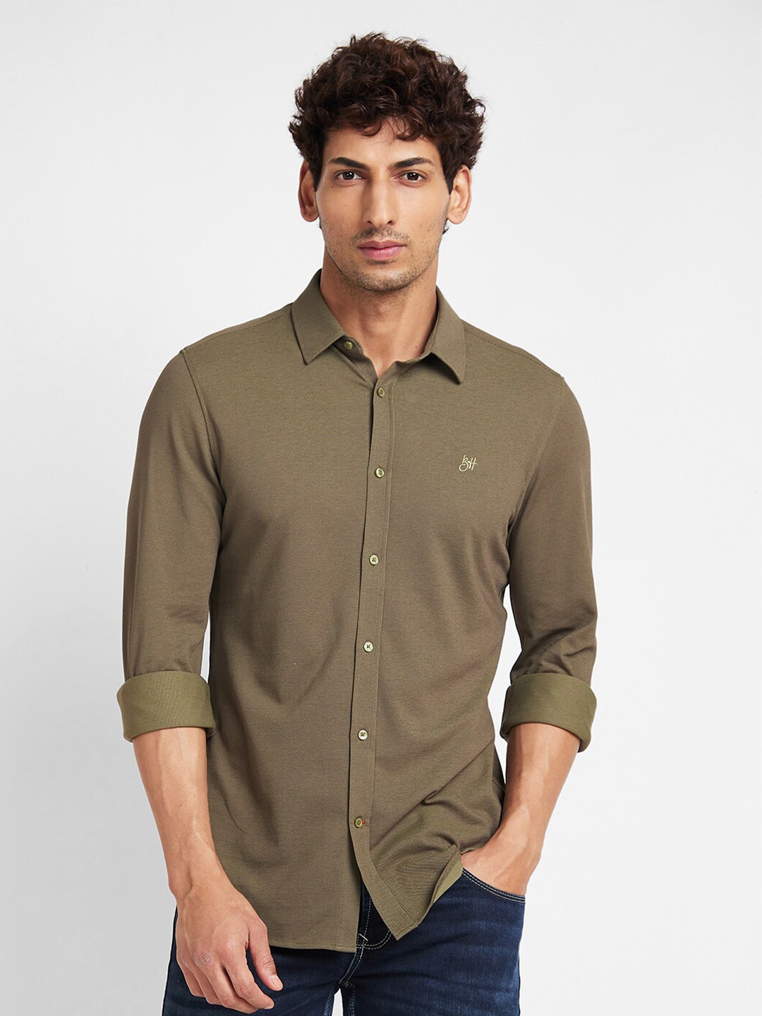 

Being Human Slim Fit Opaque Casual Shirt, Green