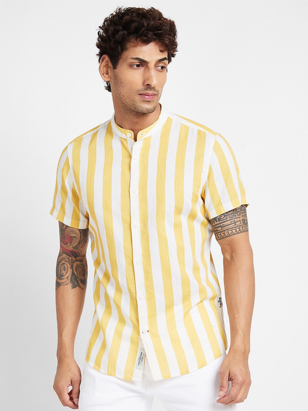 

Being Human Slim Fit Opaque Striped Casual Shirt, Yellow