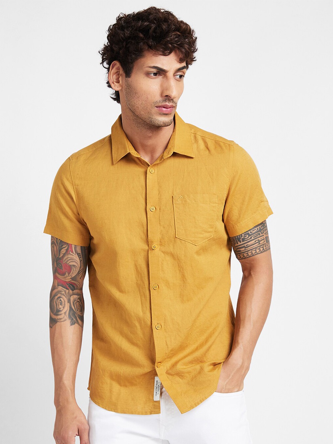 

Being Human Spread Collar Slim Fit Opaque Casual Shirt, Yellow