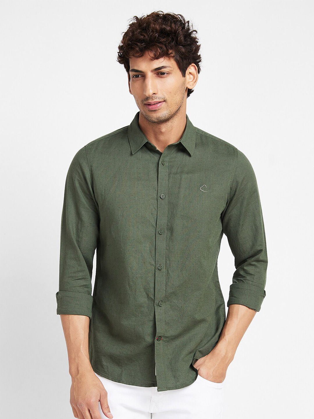 

Being Human Spread Collar Slim Fit Opaque Casual Shirt, Green