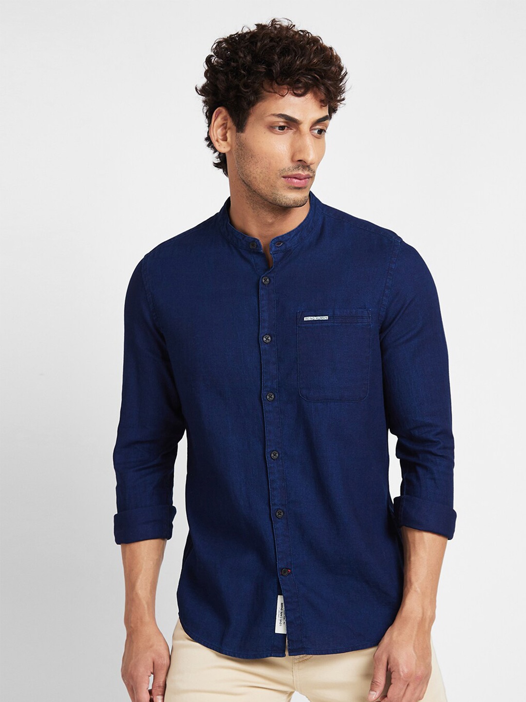 

Being Human Spread Collar Slim Fit Opaque Casual Shirt, Blue