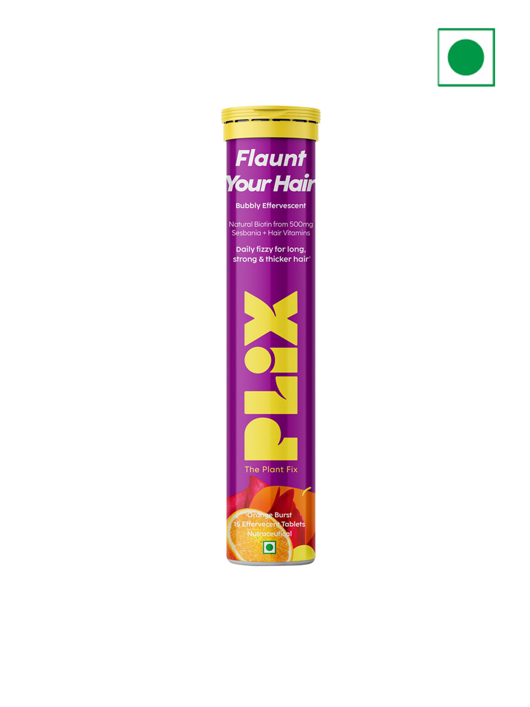

PLIX THE PLANT FIX Flaunt Your Hair - Orange Burst Flavour - 15 Effervescent Tablets, Purple