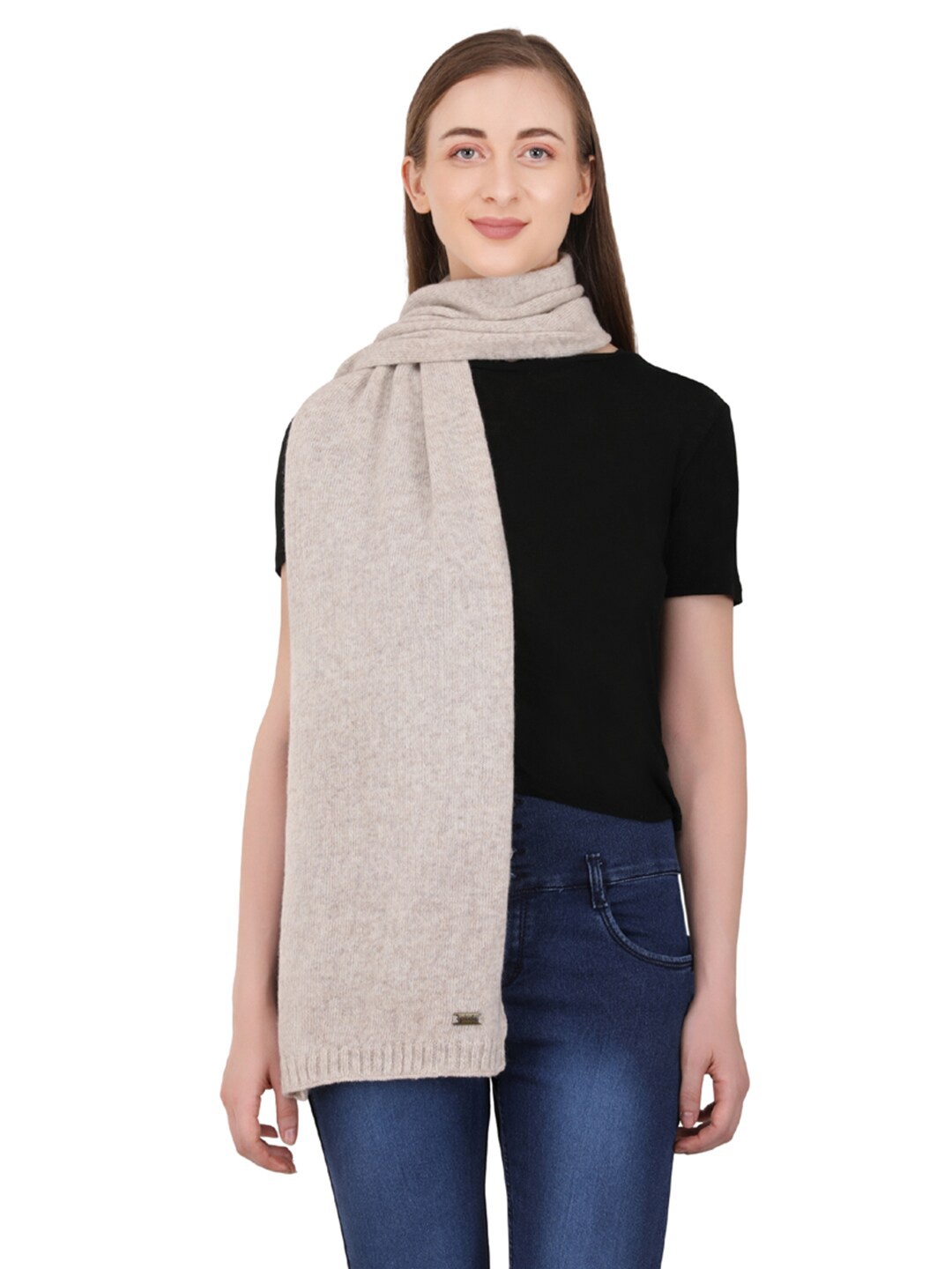 

Pluchi Women Ribbed Scarf, Beige