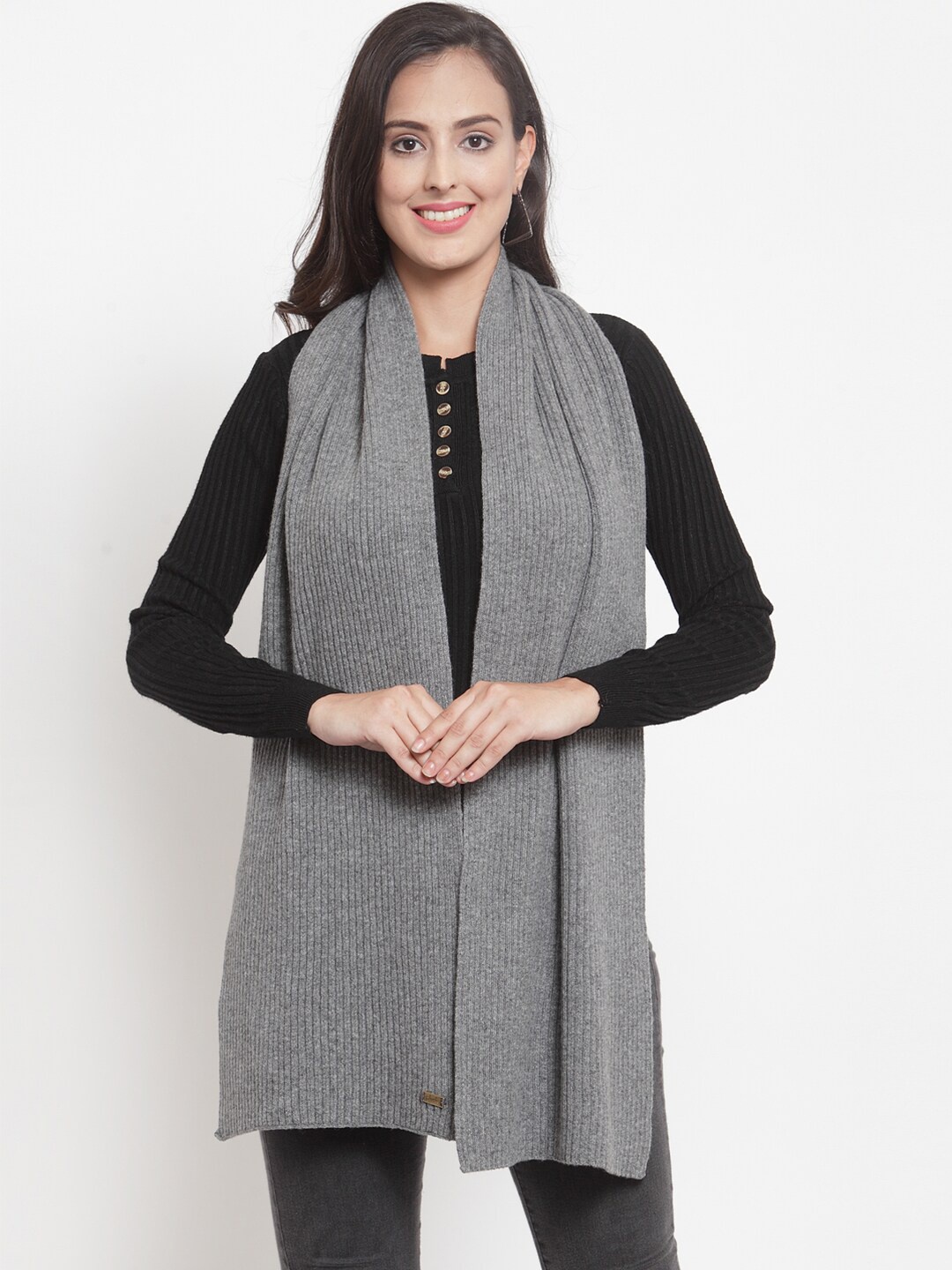 

Pluchi Women Self Design Wool Scarf, Grey