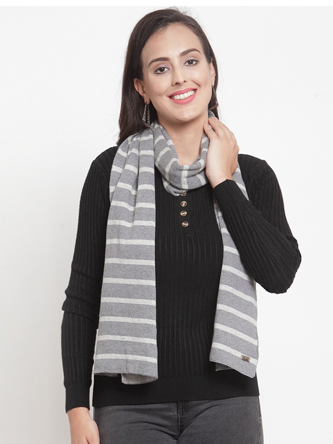 

Pluchi Women Striped Cotton Scarf, Grey