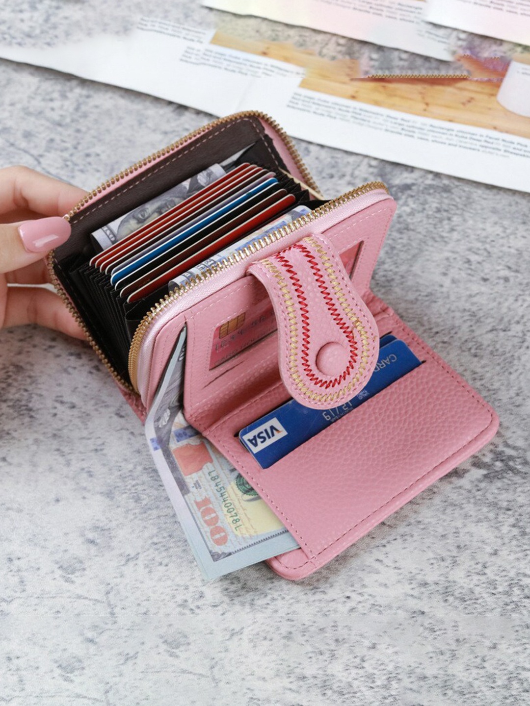 

Alexvyan Women Textured RFID Two Fold Wallet, Pink