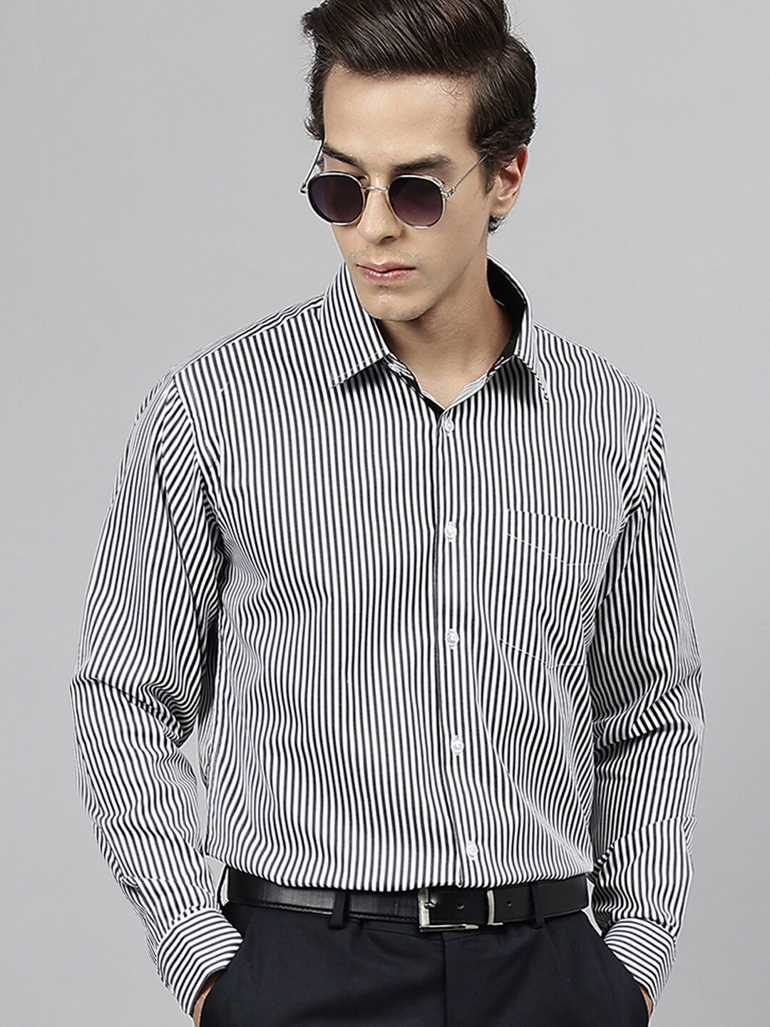 

Hancock Standard Slim Fit Striped Pure Cotton Formal Shirt, White