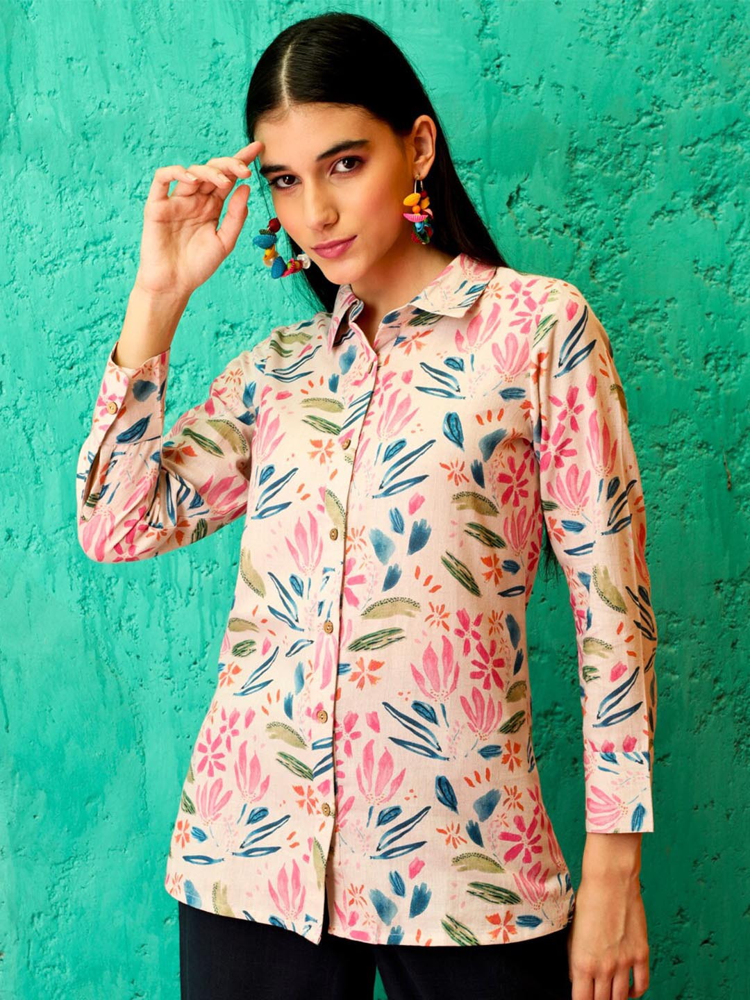 

Jaipur Kurti Standard Floral Printed Cotton Casual Shirt, Pink