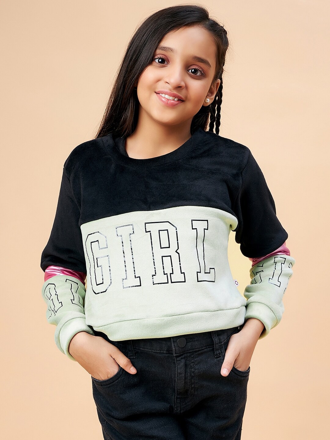 

Ben & Joe Girls Colourblocked Long Sleeves Top, Green