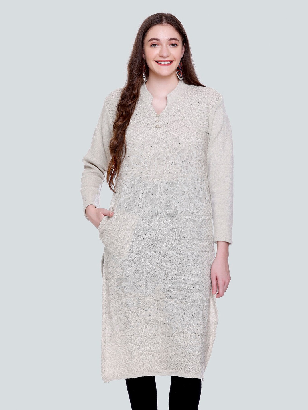 

TYSORT Women Self-Design Kurta, Cream
