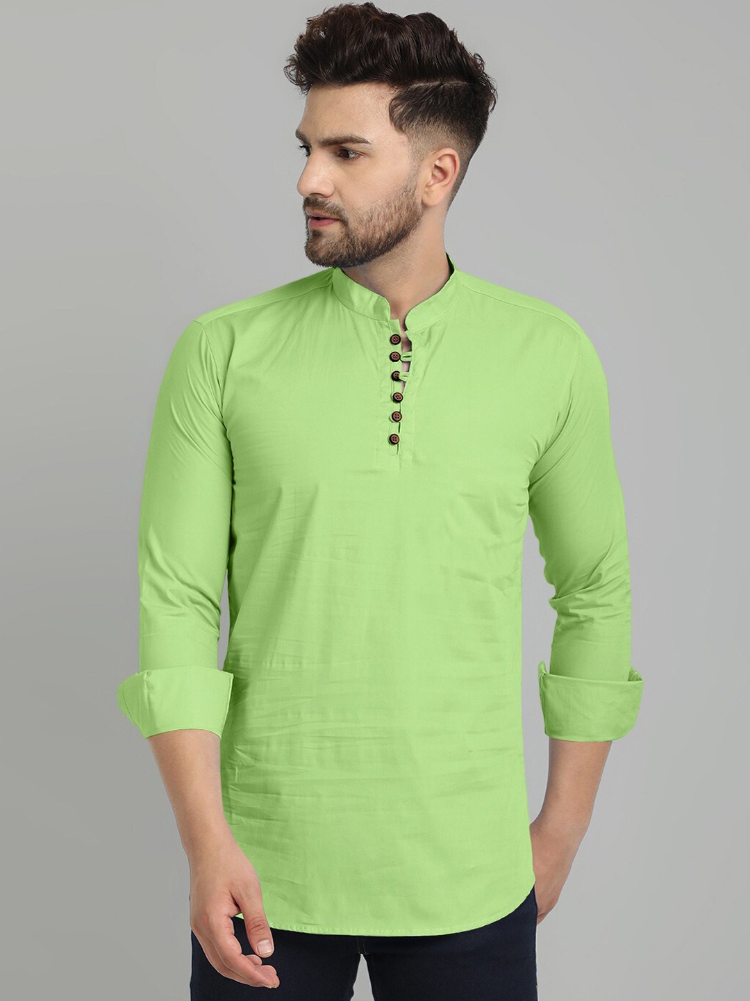 

FINIVO FASHION Men Lime Green Thread Work Kurta