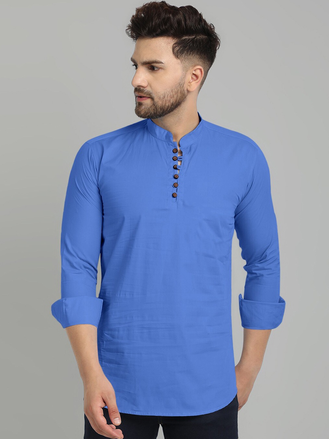 

FINIVO FASHION Men Navy Blue Thread Work Kurta