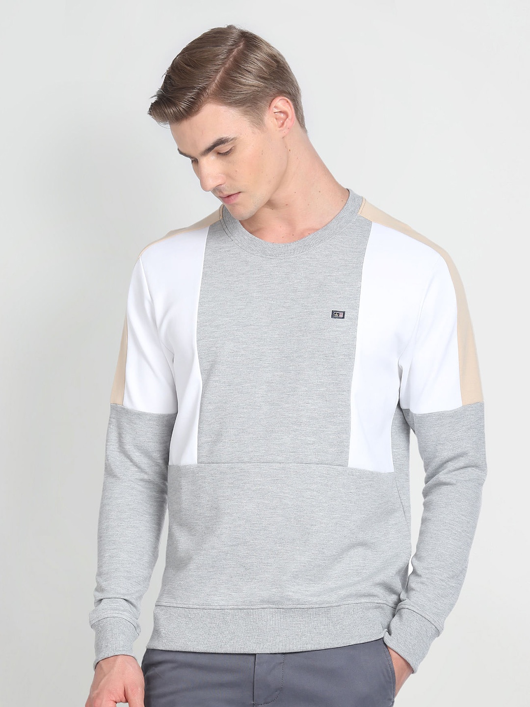 

Arrow Sport Colourblocked Round Neck Pullover Sweatshirt, White