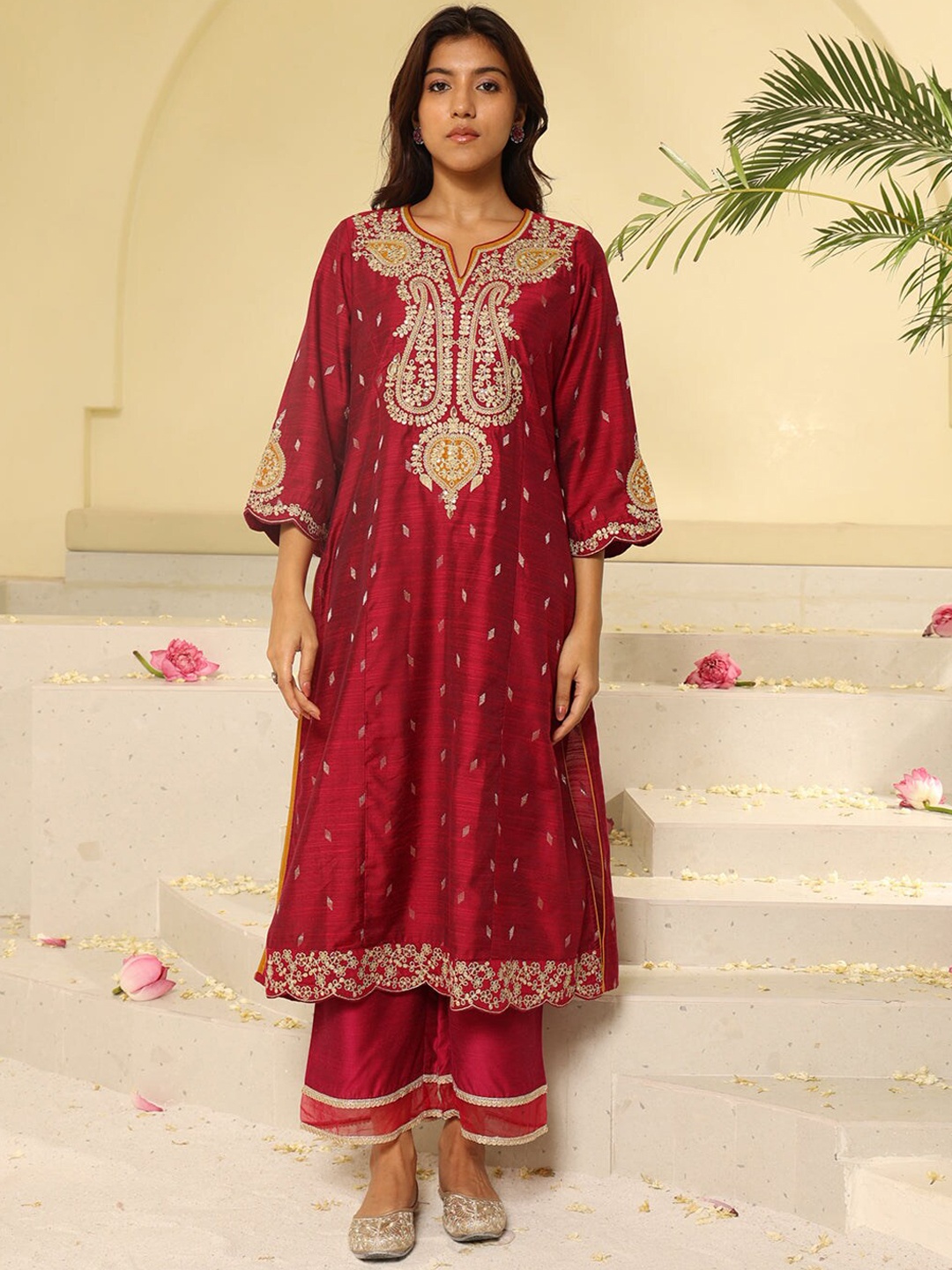 

Lakshita Ethnic Motifs Embroidered Panelled Sequinned With Trousers, Fuchsia