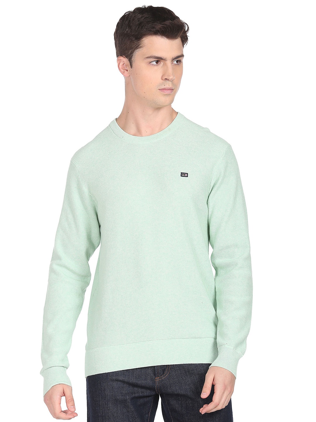 

Arrow Sport Cable Knit Self Design Pullover Sweater, Sea green