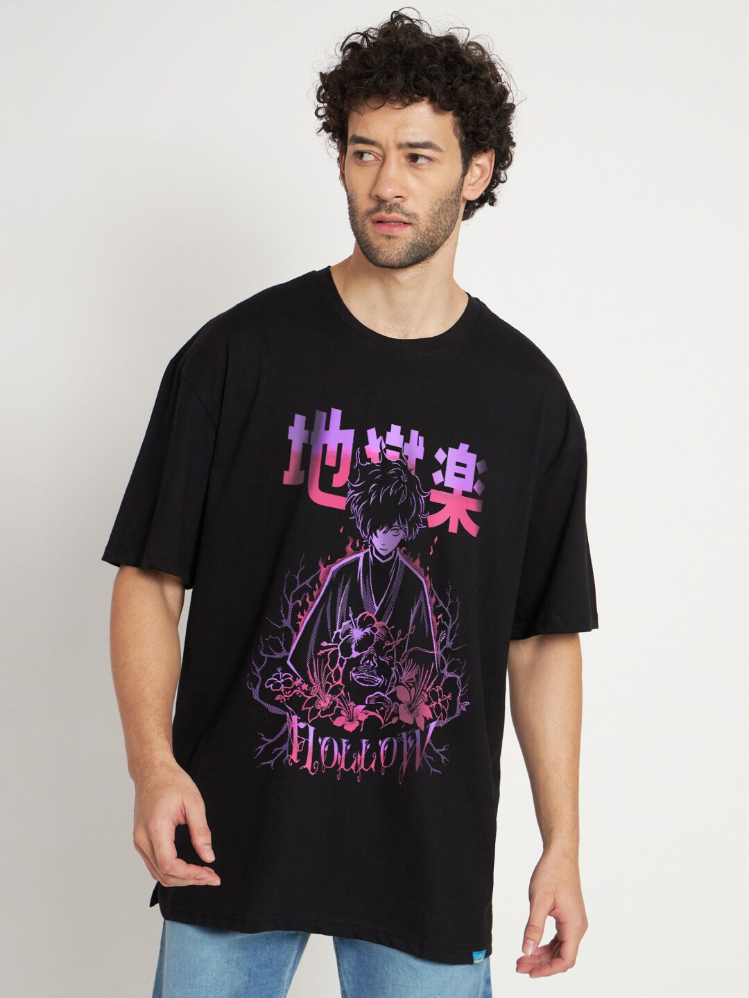 

COMICSENSE Graphic Printed Bio Finish Oversized Cotton T-shirt, Black