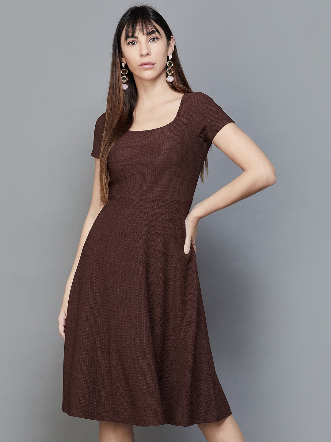 

CODE by Lifestyle Self Designed Round Neck A-Line Dress, Brown