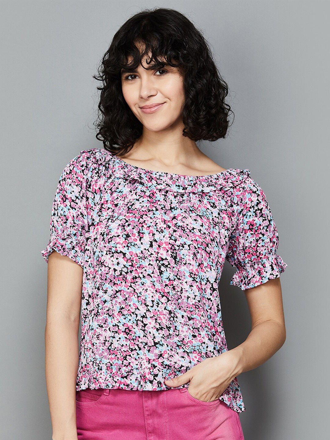 

Fame Forever by Lifestyle Floral Printed Boat Neck Top, White