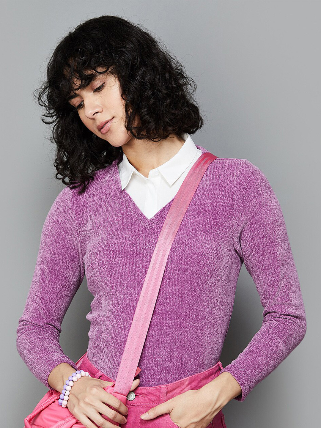 

Fame Forever by Lifestyle V-Neck Long Sleeve Top, Purple