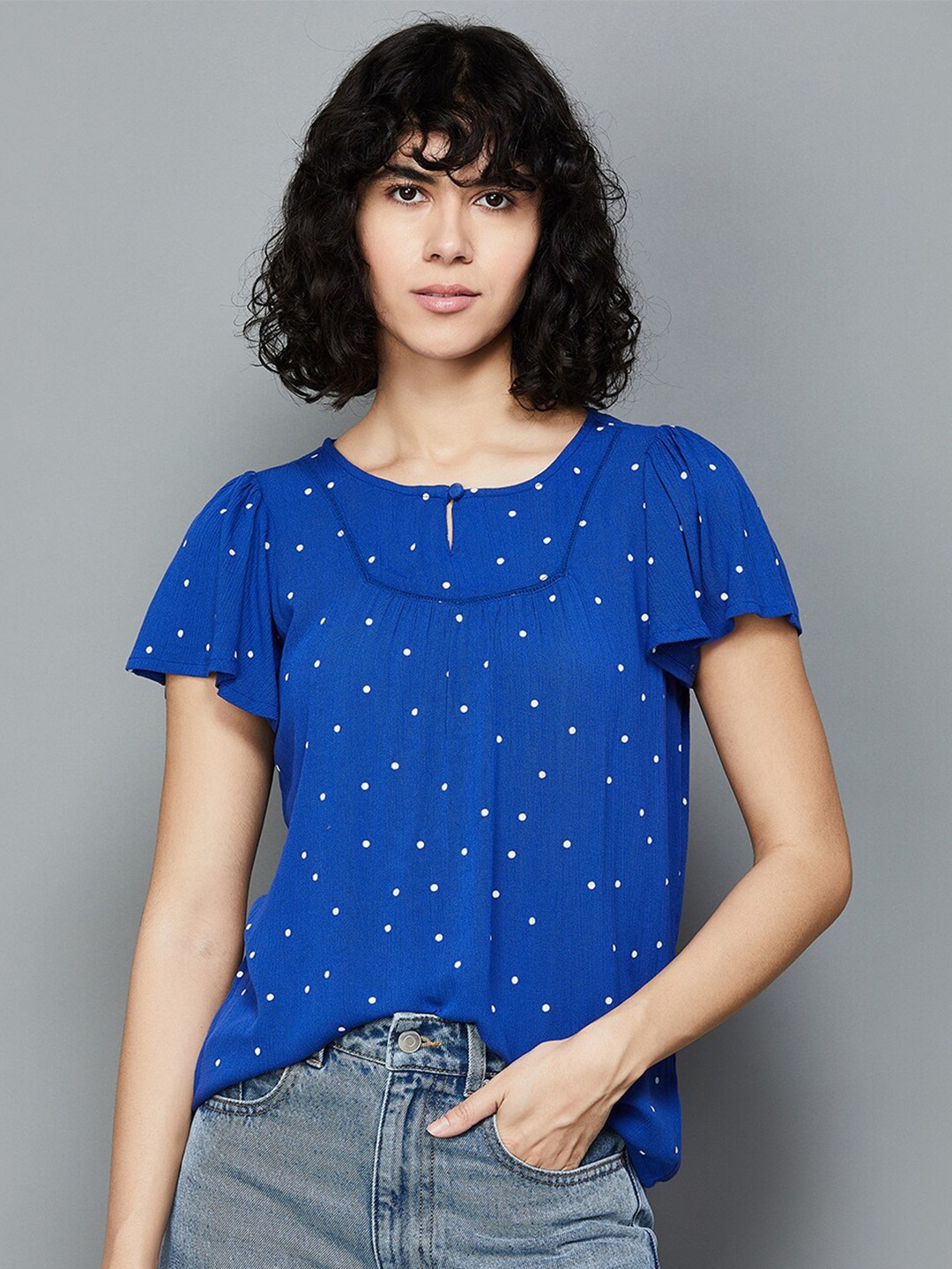 

Fame Forever by Lifestyle Polka Dot Printed Top, Blue