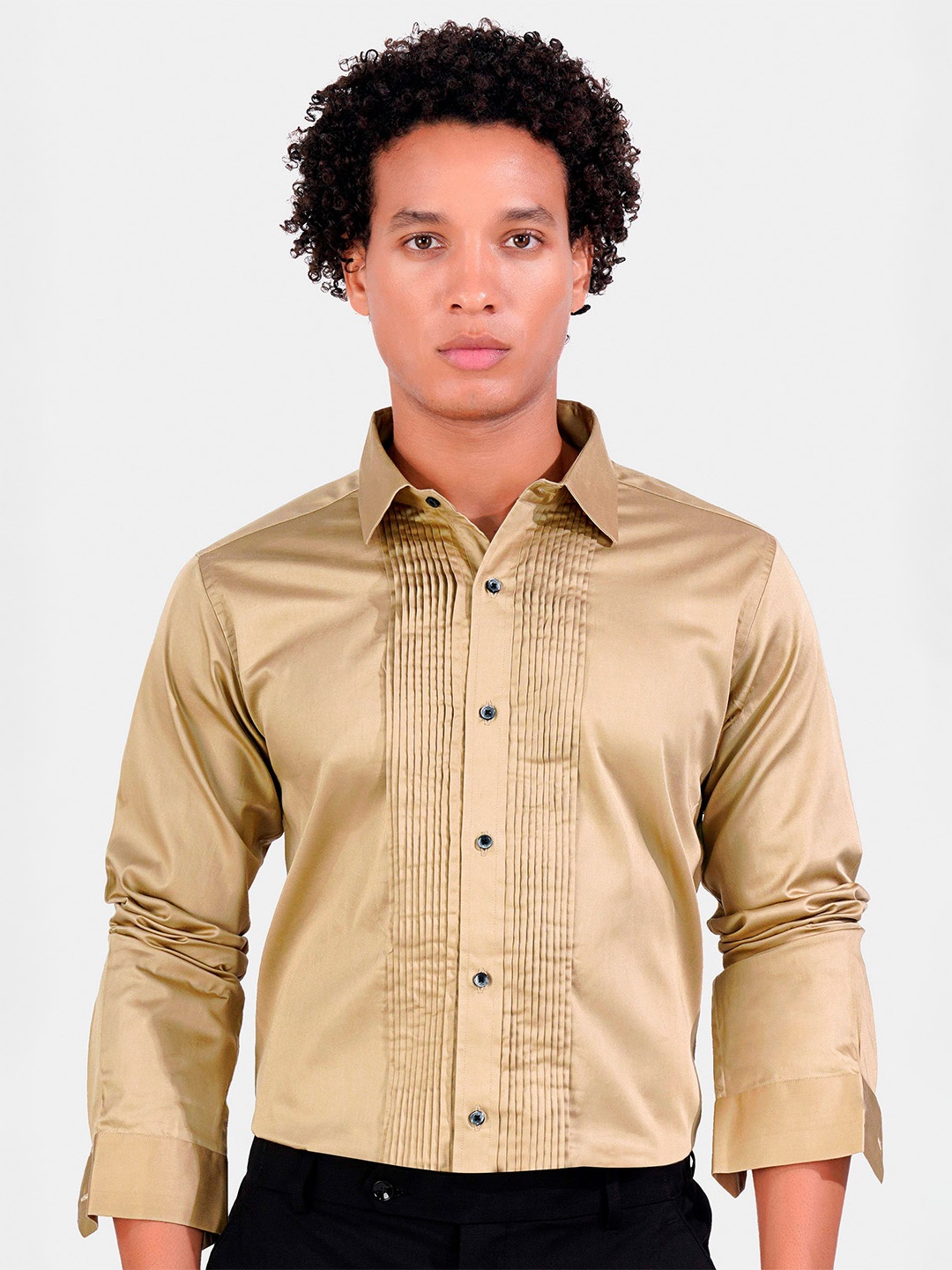 

FRENCH CROWN Standard Regular Fit Spread Collar Long Sleeves Cotton Formal Shirt, Cream