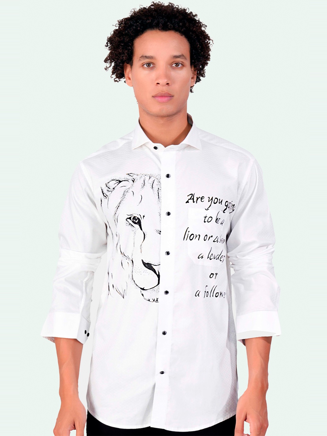 

FRENCH CROWN Standard Typography Printed Cotton Casual Shirt, White