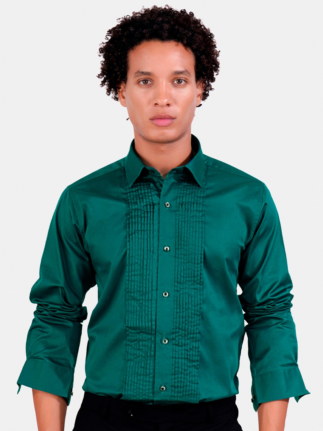 

FRENCH CROWN Standard Spread Collar Cotton Casual Shirt, Green