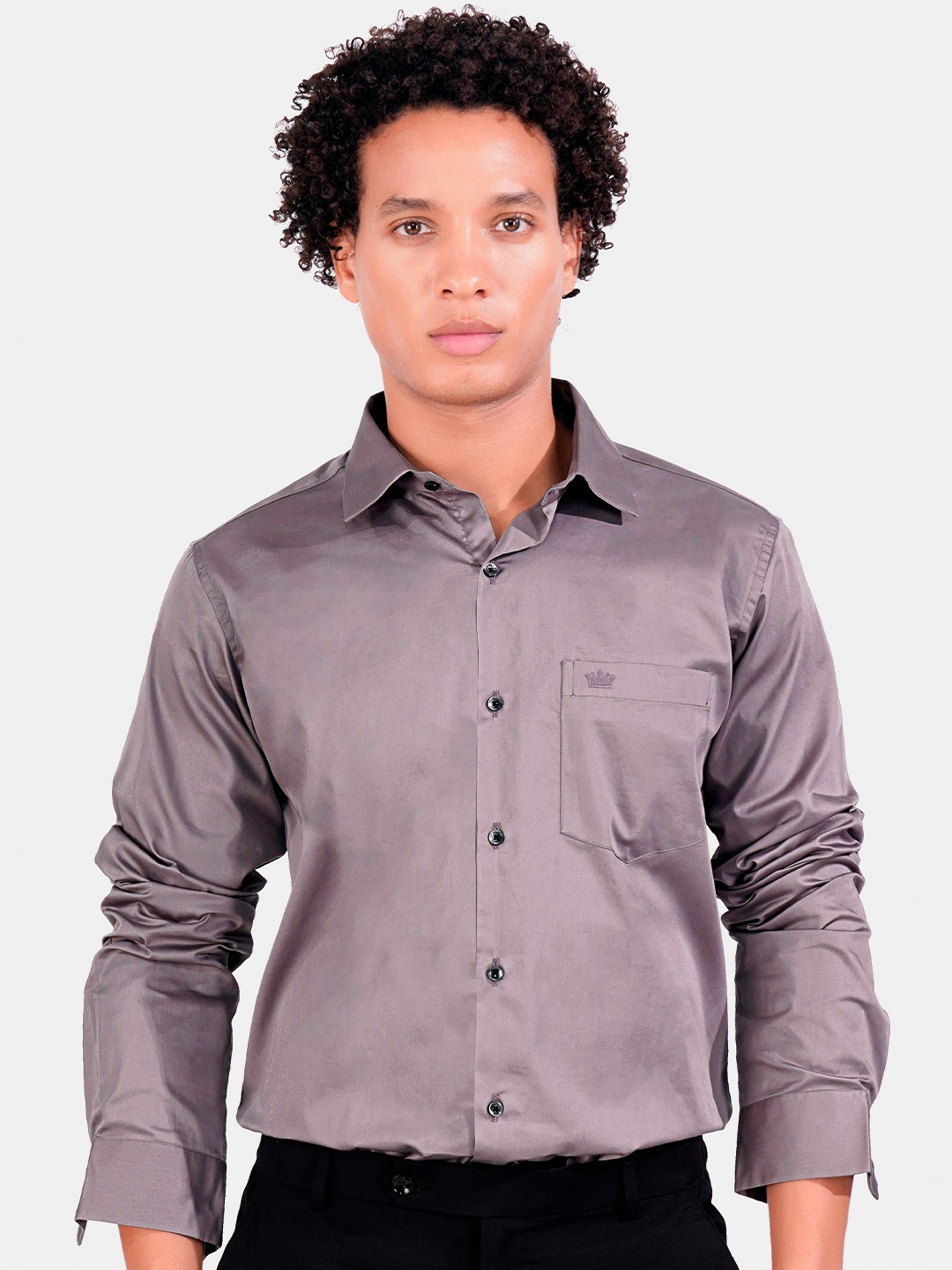 

FRENCH CROWN Standard Spread Collar Cotton Formal Shirt, Grey