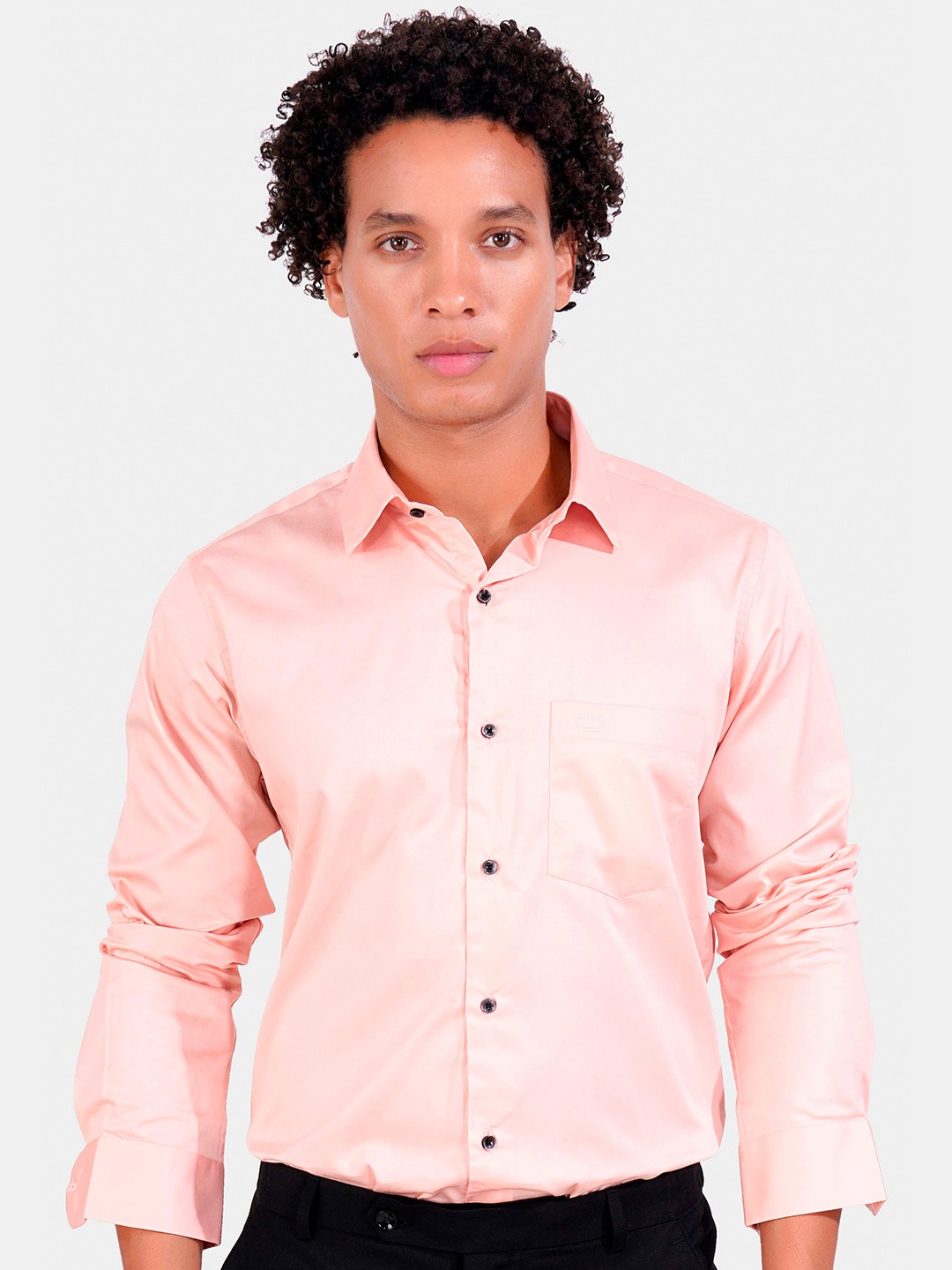 

FRENCH CROWN Standard Spread Collar Cotton Formal Shirt, Peach