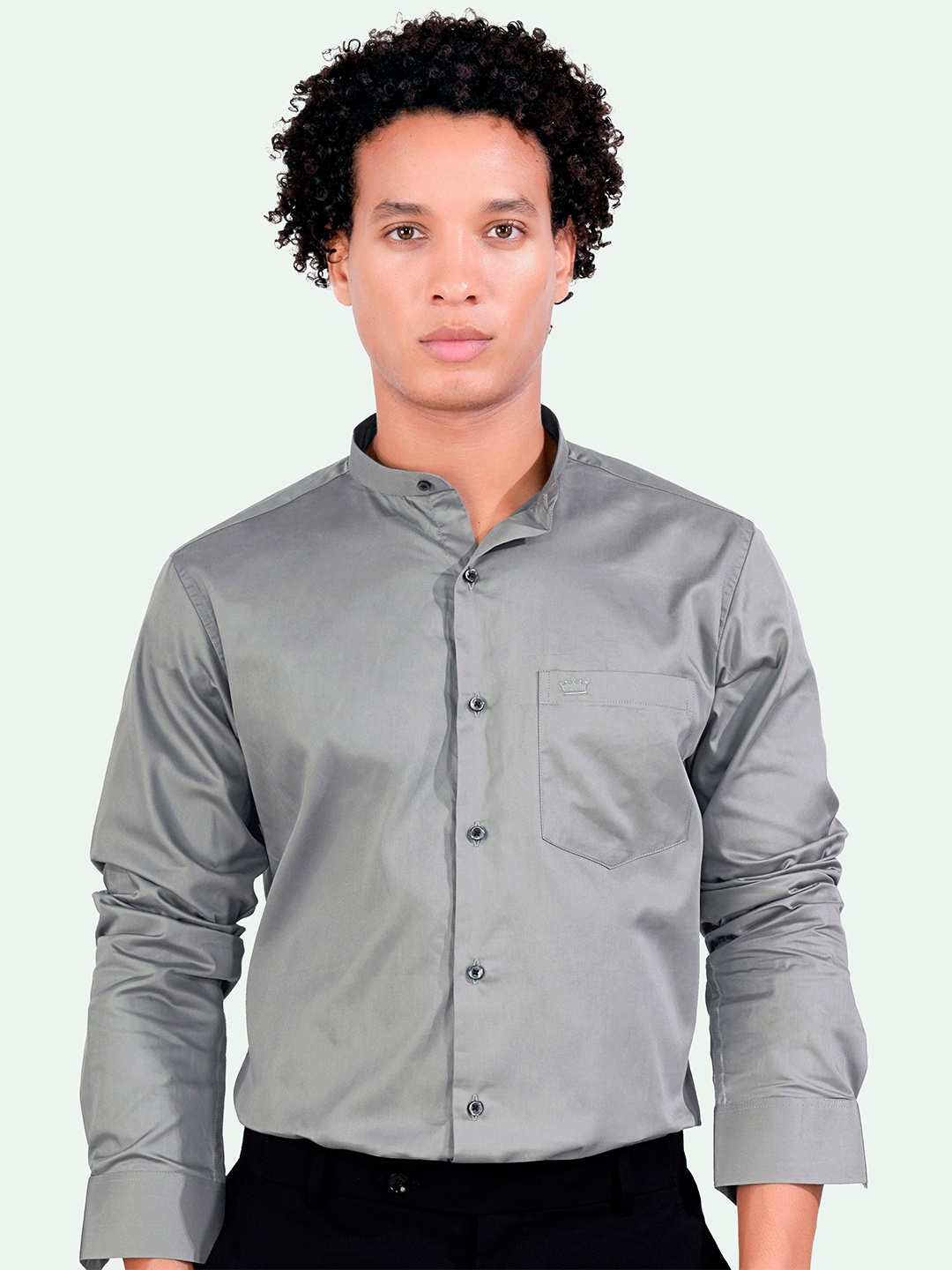 

FRENCH CROWN Standard Spread Collar Cotton Formal Shirt, Grey