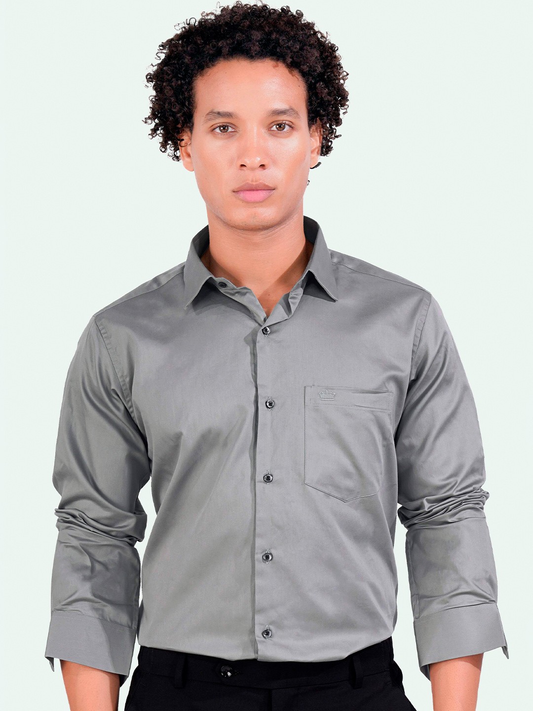 

FRENCH CROWN Standard Spread Collar Cotton Formal Shirt, Grey