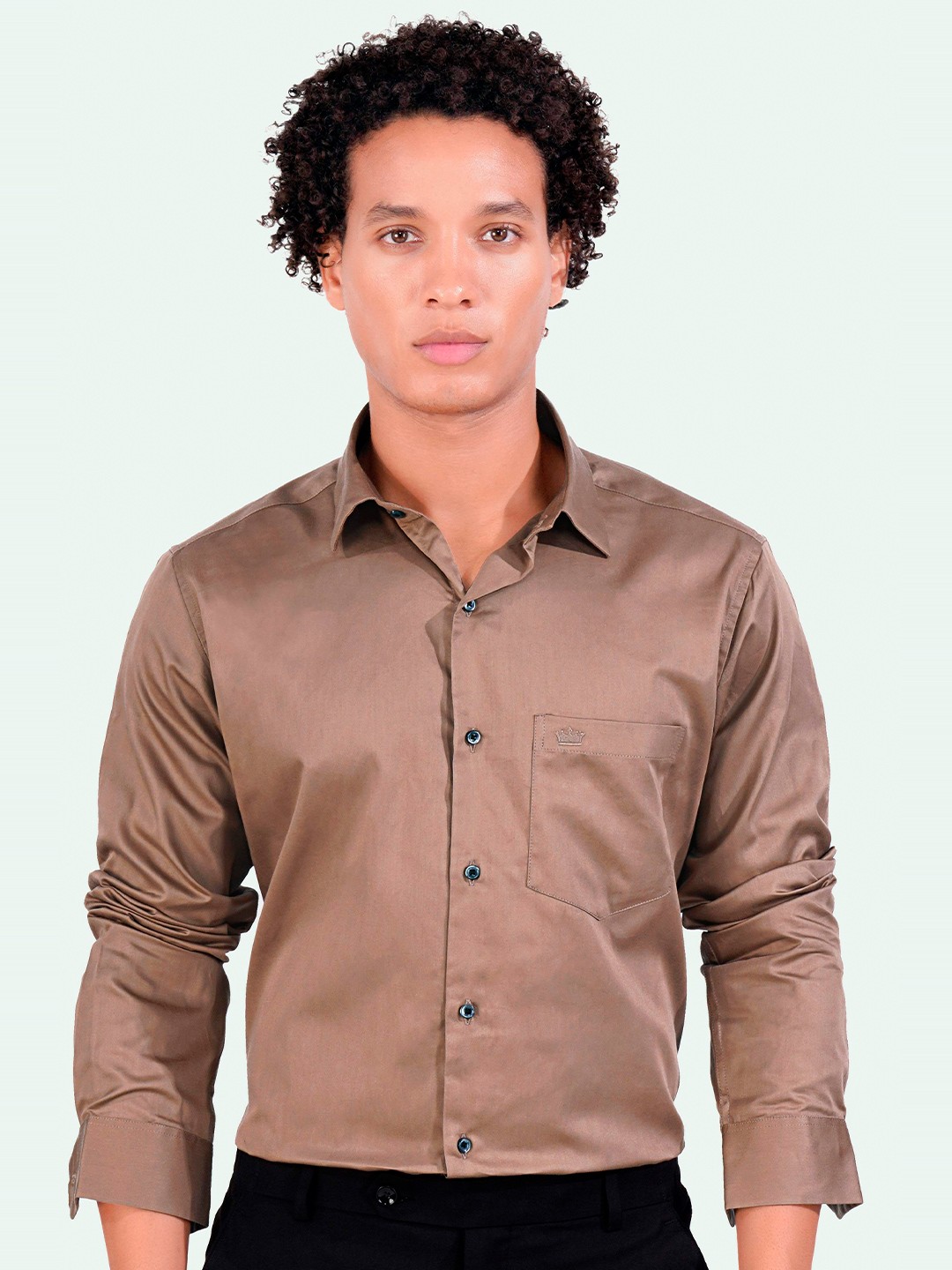 

FRENCH CROWN Standard Spread Collar Cotton Formal Shirt, Brown