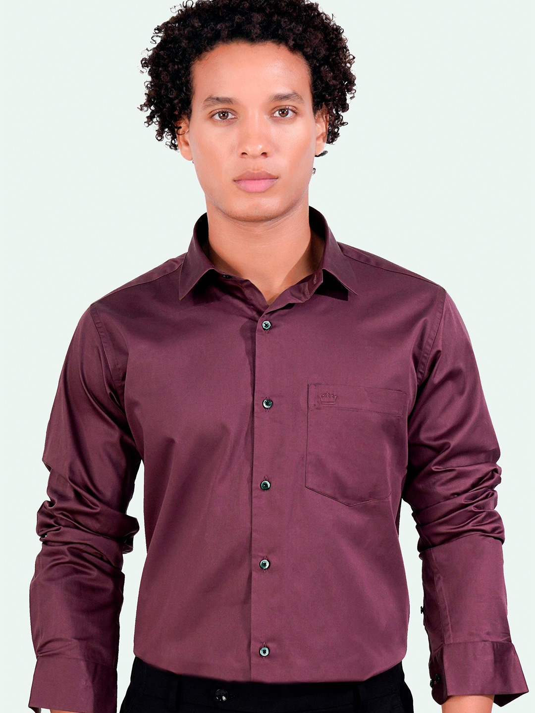 

FRENCH CROWN Standard Spread Collar Cotton Formal Shirt, Maroon