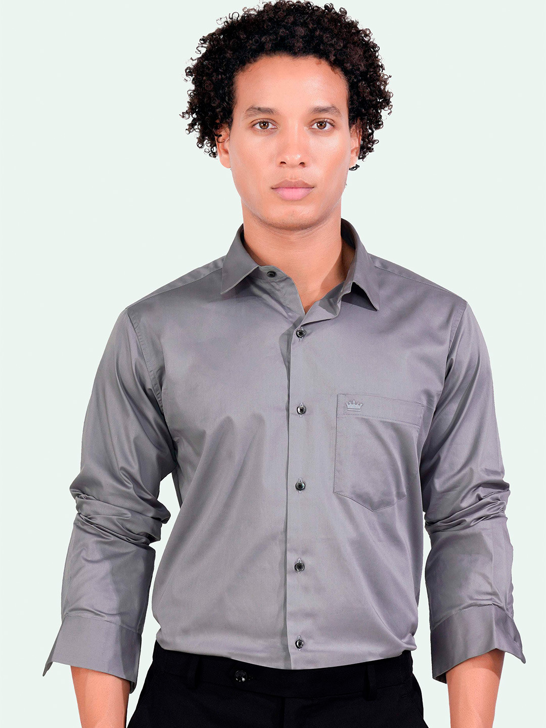 

FRENCH CROWN Standard Spread Collar Cotton Formal Shirt, Grey