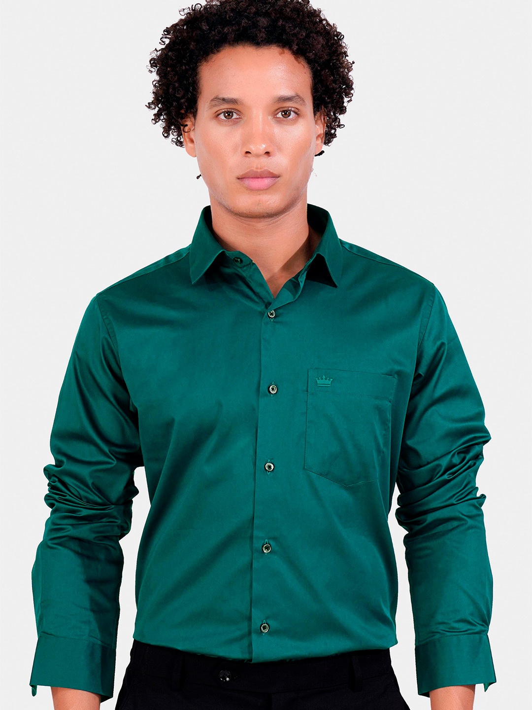 

FRENCH CROWN Standard Spread Collar Cotton Formal Shirt, Green