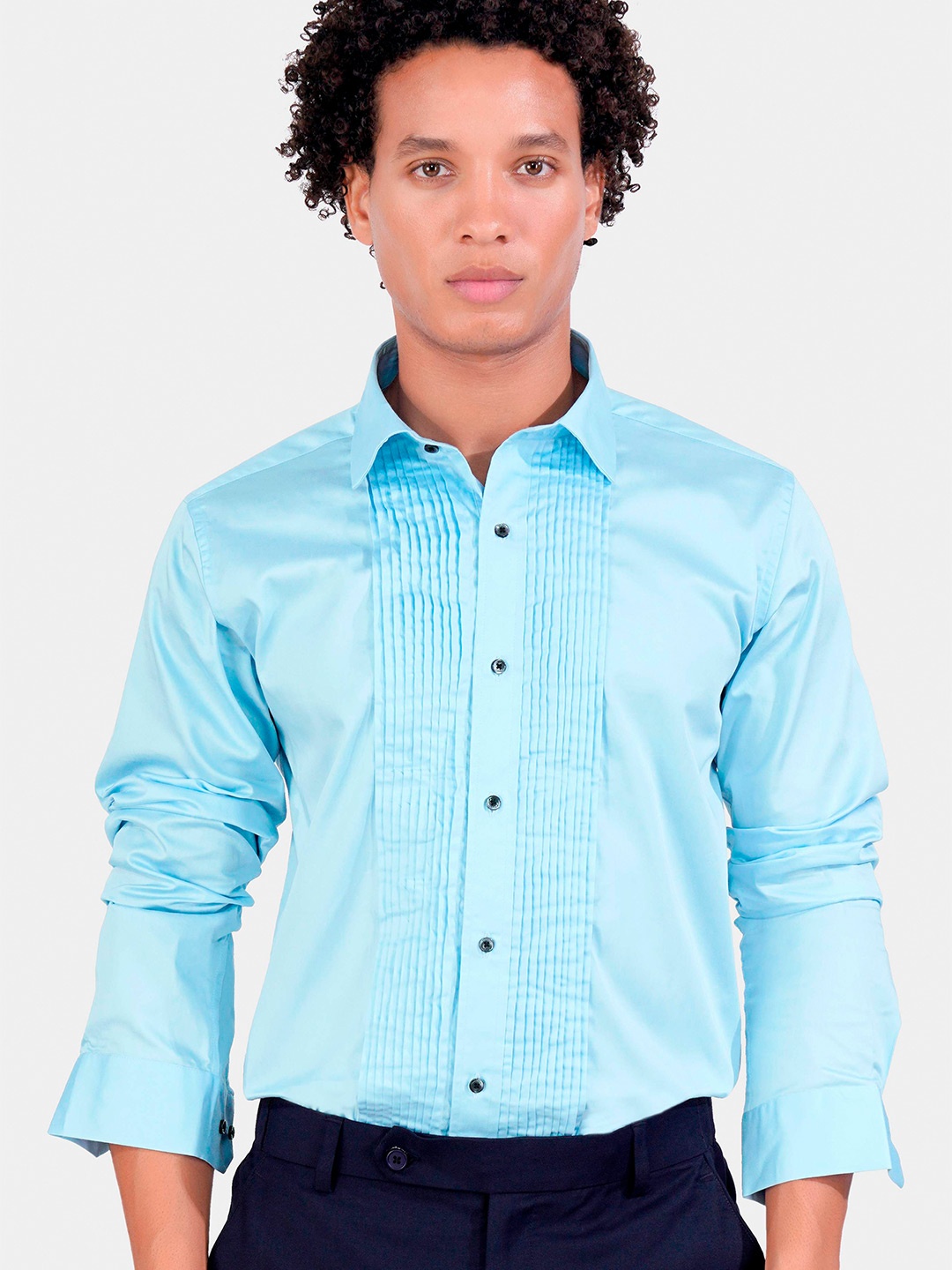 

FRENCH CROWN Standard Spread Collar Cotton Formal Shirt, Blue