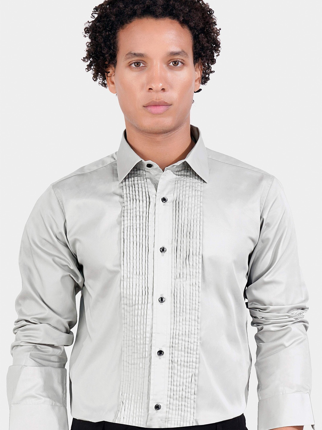 

FRENCH CROWN Standard Spread Collar Cotton Formal Shirt, Grey