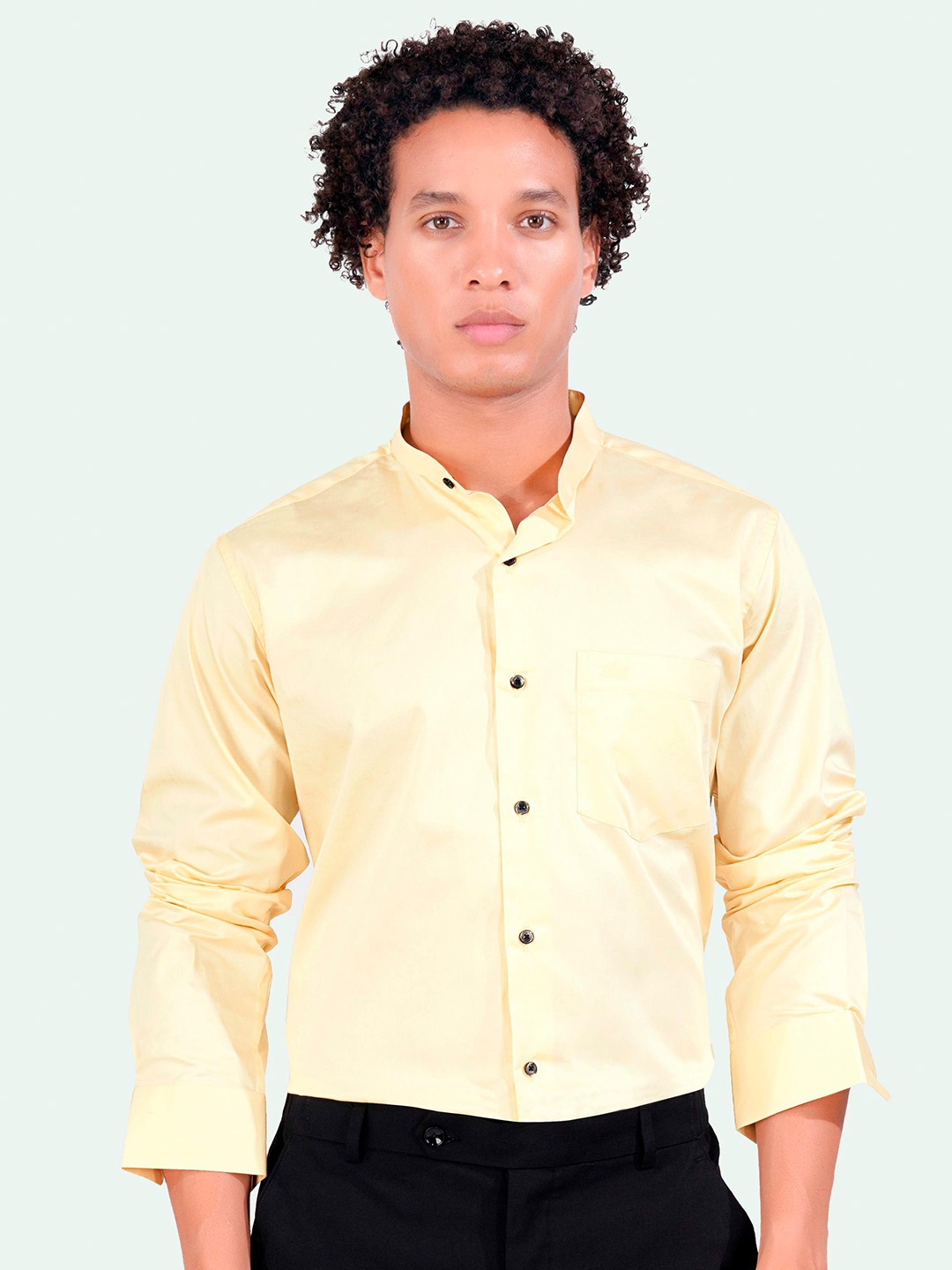 

FRENCH CROWN Standard Regular Fit Opaque Cotton Formal Shirt, Yellow