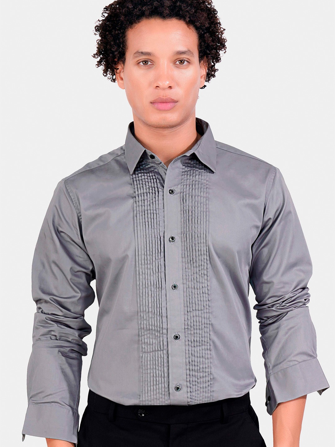

FRENCH CROWN Standard Regular Fit Opaque Cotton Formal Shirt, Grey