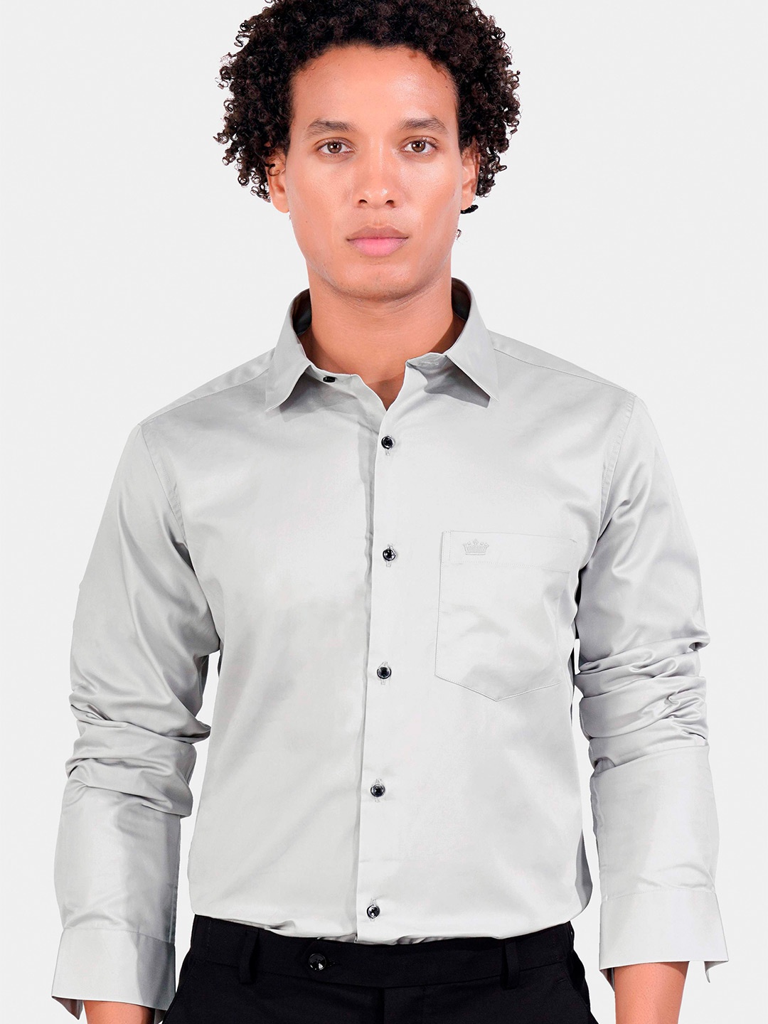

FRENCH CROWN Standard Regular Fit Opaque Cotton Formal Shirt, Grey